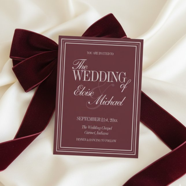 Convite de Casamento Formal Vermelho Borgonha Eleg (Elegant Script Burgundy Red Formal Wedding Invitation)