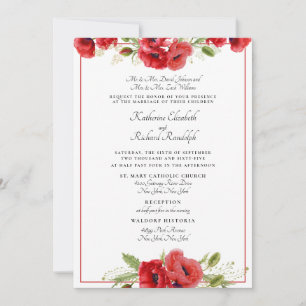 Convite de Casamento Formal Vermelho Floral para 2
