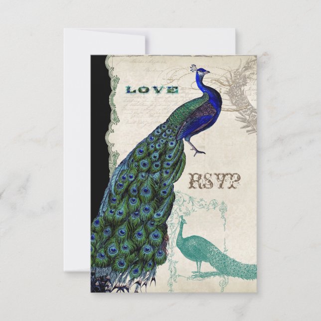 Convite de Casamento Formal Vintage Peacock 5 (Frente)