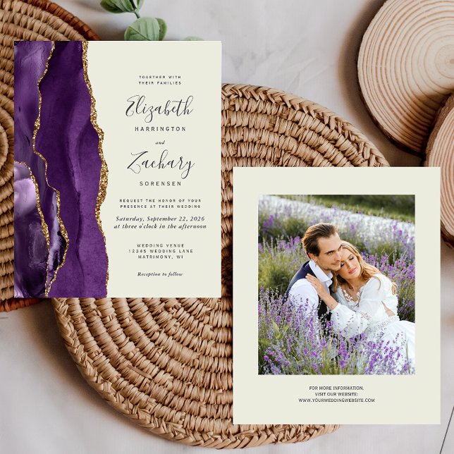 Convite de Casamento Foto Ágata Roxo Orçamento Mar (Criador carregado)
