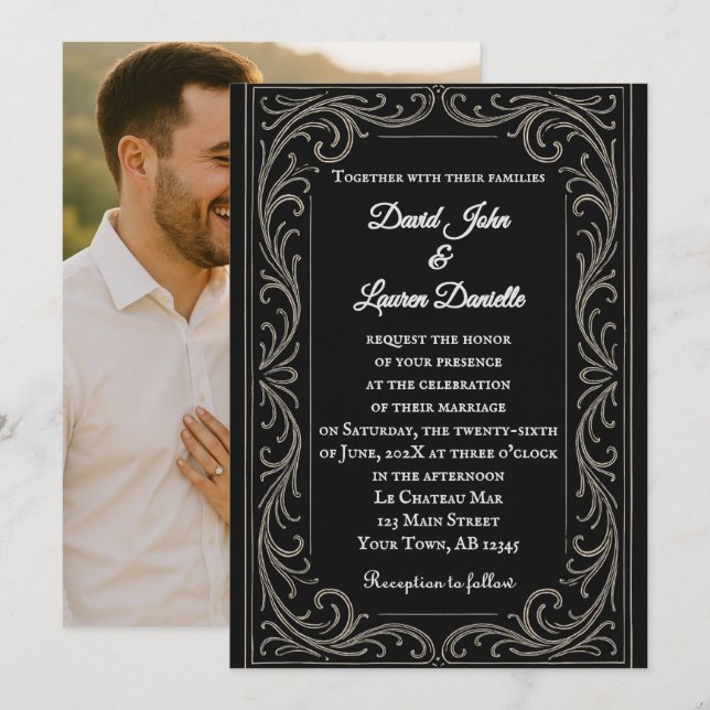 Convite de Casamento Foto Black Beauty (Frente/Verso)