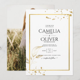 Convite de Casamento Foto Branco e Dourado Elegant