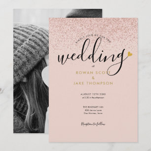 Convite de Casamento Foto Brilho Rosa Dourado Chic