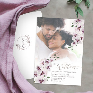 Convite de Casamento Foto Carta Orquídea Elegante