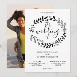 Convite de Casamento Foto com Grinalda Floral Pret