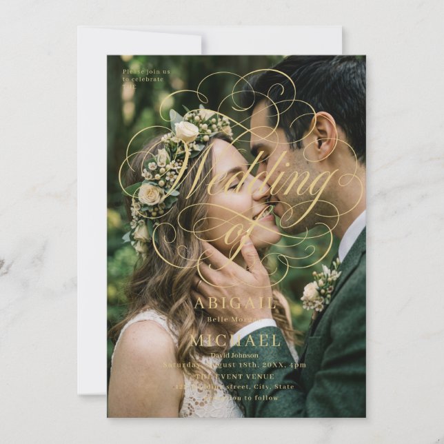 Convite de Casamento Foto de Beijo Romântico Elega (Frente)