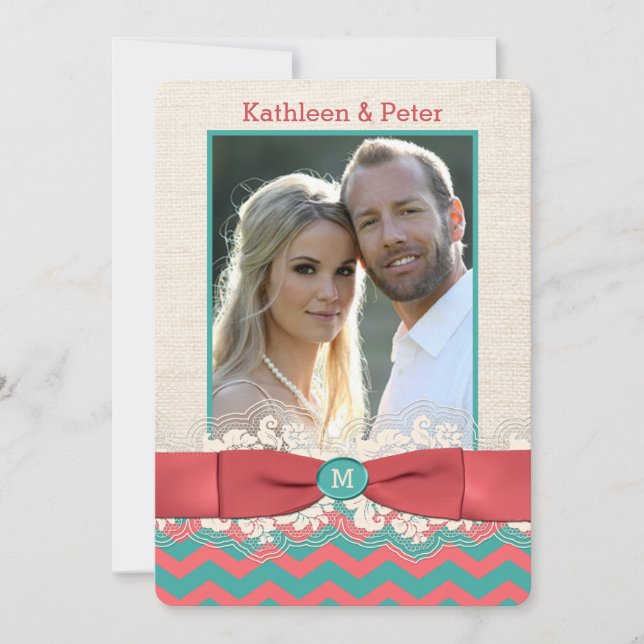 Convite de casamento FOTO DO Arco FAUX Burlap Lace (Frente)