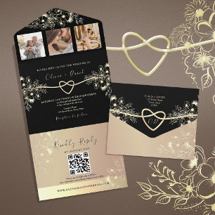 Convite de Casamento Foto Dourado Chic