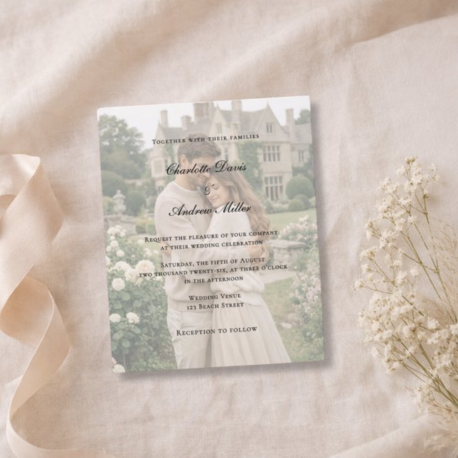 Convite de Casamento Foto Elegante Moderno (Criador carregado)