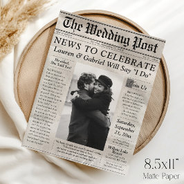 Convite de Casamento Foto em Papel de Jornal Moder