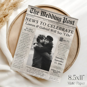 Convite de Casamento Foto em Papel de Jornal Moder
