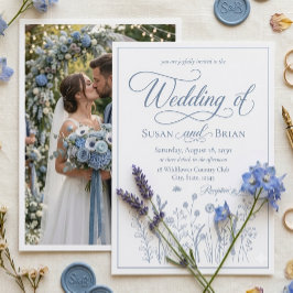 Convite de Casamento Foto Flor Silvestre Azul Eleg
