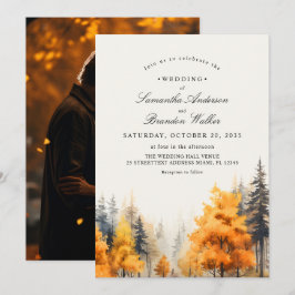 Convite de Casamento Foto Floresta de Outono, Árvo