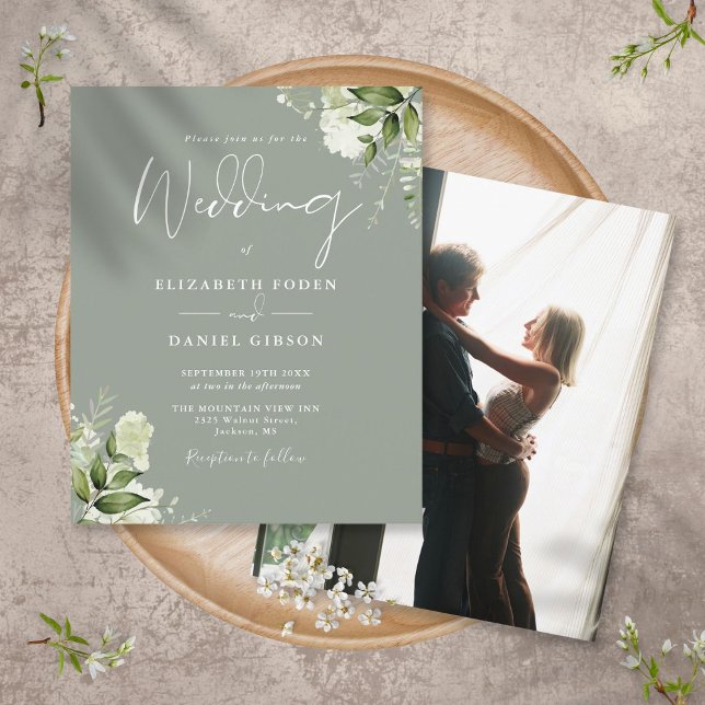 Convite de Casamento Foto Folhagem Orçamento Verde (Criador carregado)