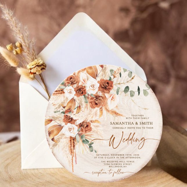 Convite de Casamento Foto Grama de Pampas Boho em  (Criador carregado)