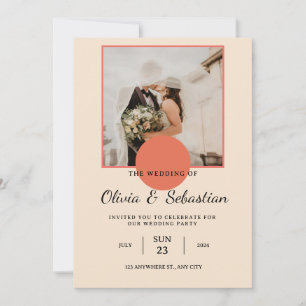 Convite de Casamento Foto Laranja Cinza Claro Româ