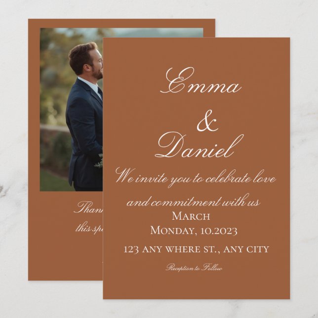 Convite de Casamento Foto Minimalista Boho Terraco (Frente/Verso)