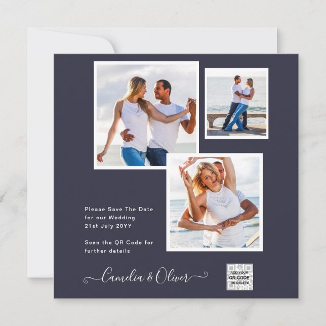 Convite de casamento FOTO moderno CÓDIGO QR RSVP A (Frente)