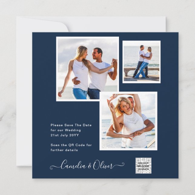 Convite de casamento FOTO moderno CÓDIGO QR RSVP A (Frente)