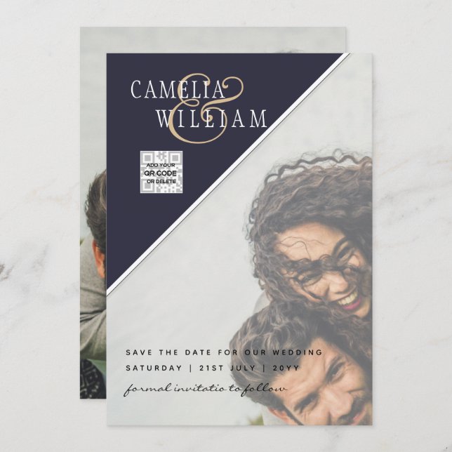 Convite de casamento FOTO moderno CÓDIGO QR RSVP A (Frente/Verso)