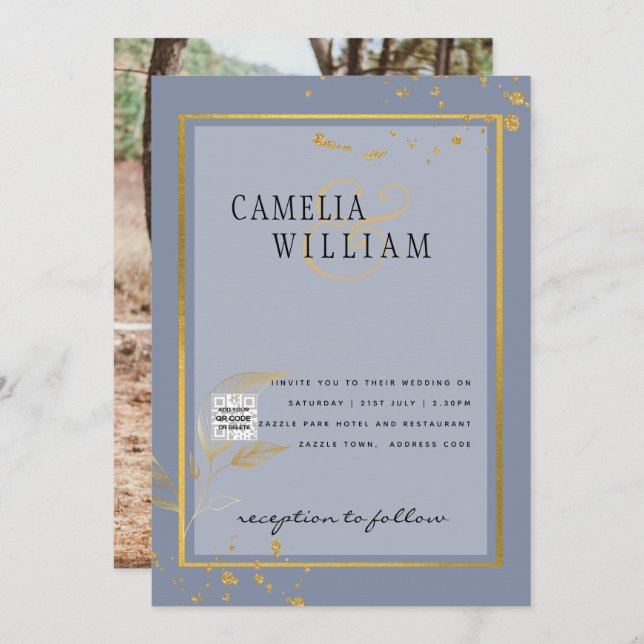 Convite de casamento FOTO moderno CÓDIGO QR RSVP A (Frente/Verso)