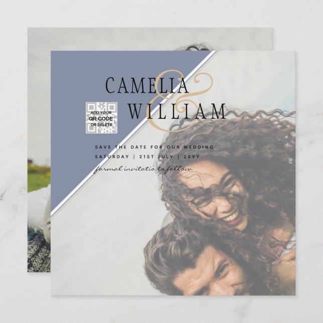 Convite de casamento FOTO moderno CÓDIGO QR RSVP A (Frente/Verso)