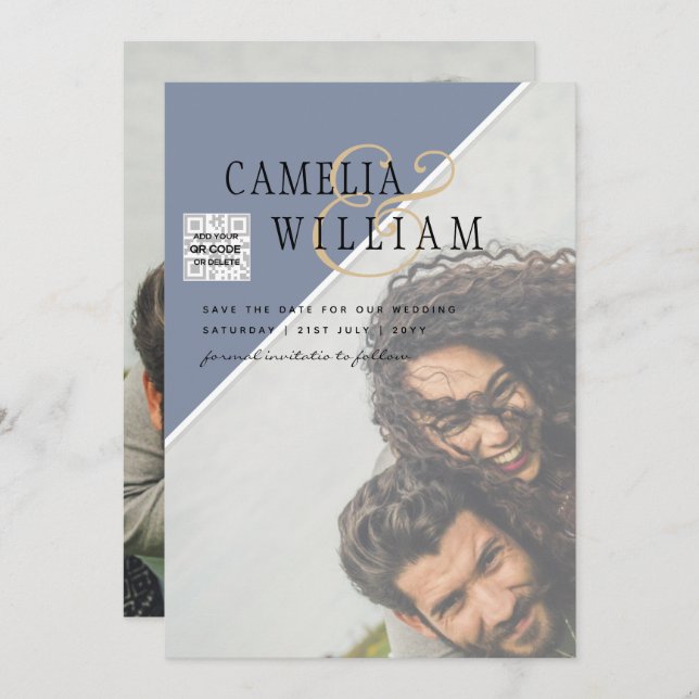 Convite de casamento FOTO moderno CÓDIGO QR RSVP A (Frente/Verso)