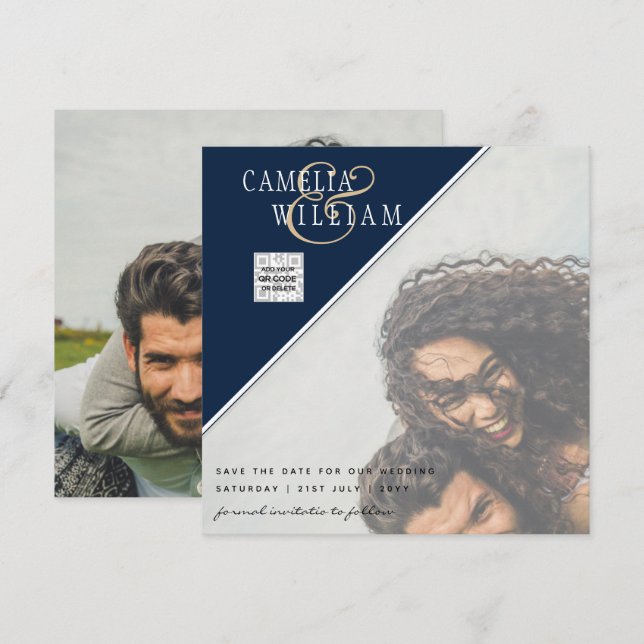 Convite de casamento FOTO moderno CÓDIGO QR RSVP A (Frente/Verso)
