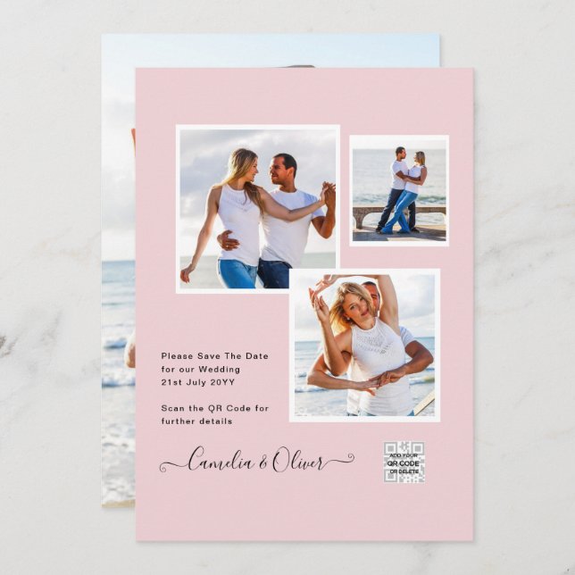 Convite de casamento FOTO moderno CÓDIGO QR RSVP B (Frente/Verso)