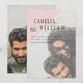 Convite de casamento FOTO moderno CÓDIGO QR RSVP B