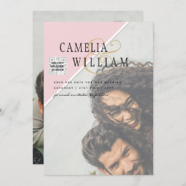 Convite de casamento FOTO moderno CÓDIGO QR RSVP B