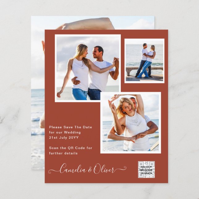 Convite de casamento FOTO moderno CÓDIGO QR RSVP C (Frente/Verso)