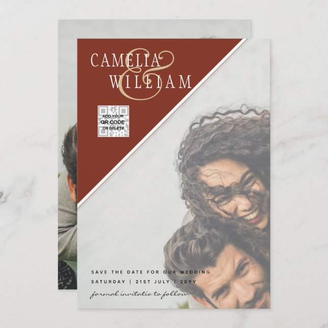 Convite de casamento FOTO moderno CÓDIGO QR RSVP C (Frente/Verso)