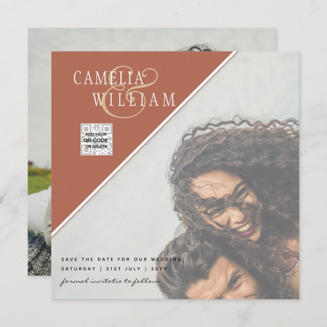 Convite de casamento FOTO moderno CÓDIGO QR RSVP C (Frente/Verso)