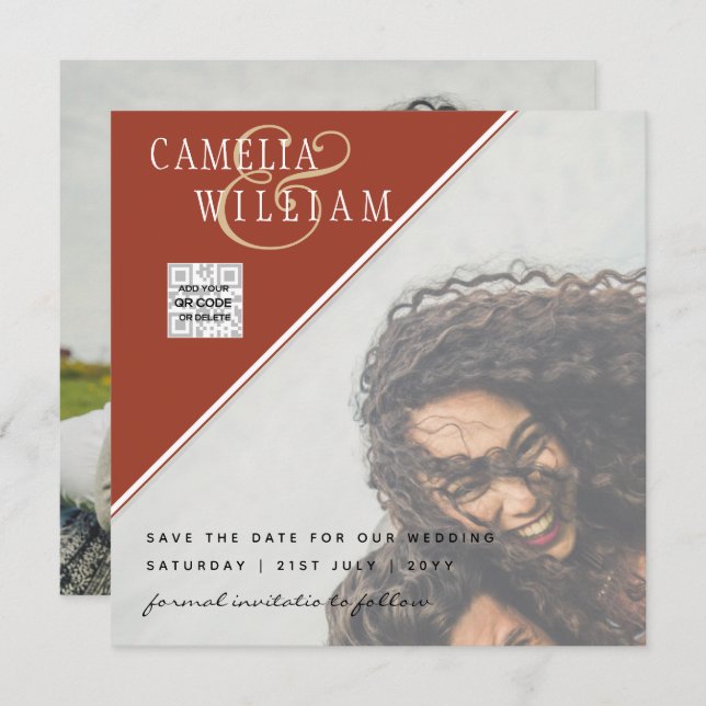 Convite de casamento FOTO moderno CÓDIGO QR RSVP C (Frente/Verso)