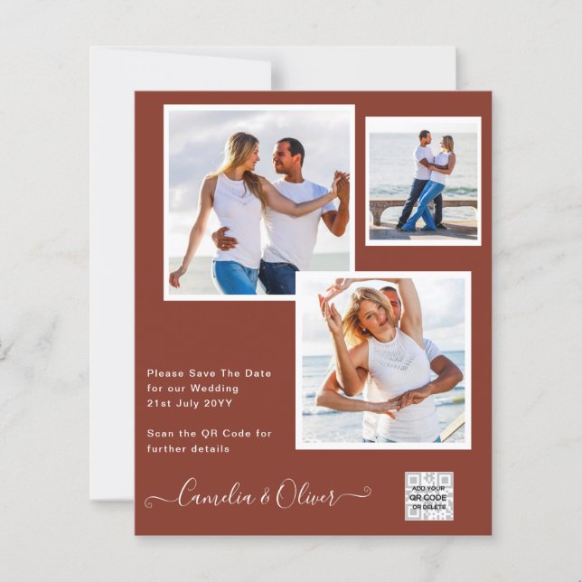 Convite de casamento FOTO moderno CÓDIGO QR RSVP C (Frente)