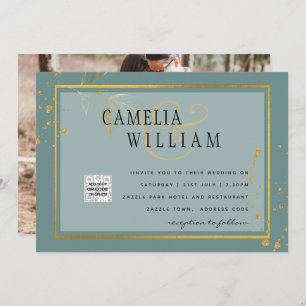 Convite de casamento FOTO Moderno CÓDIGO QR Rsvp V