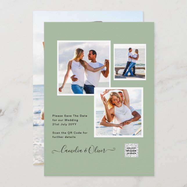 Convite de casamento FOTO Moderno CÓDIGO QR Rsvp V (Frente/Verso)