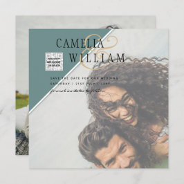Convite de casamento FOTO Moderno CÓDIGO QR Rsvp V