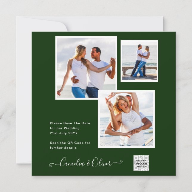 Convite de casamento FOTO Moderno CÓDIGO QR Rsvp V (Frente)