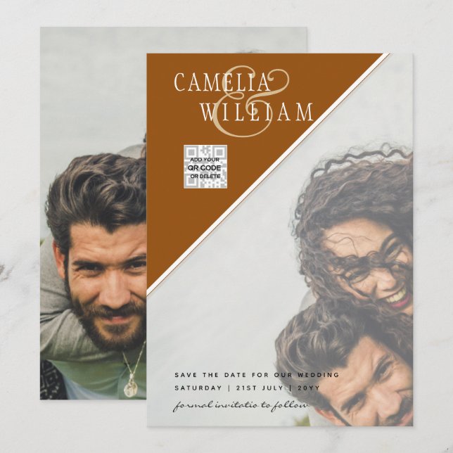 Convite de Casamento FOTO Moderno com QR CODE RSVP (Frente/Verso)