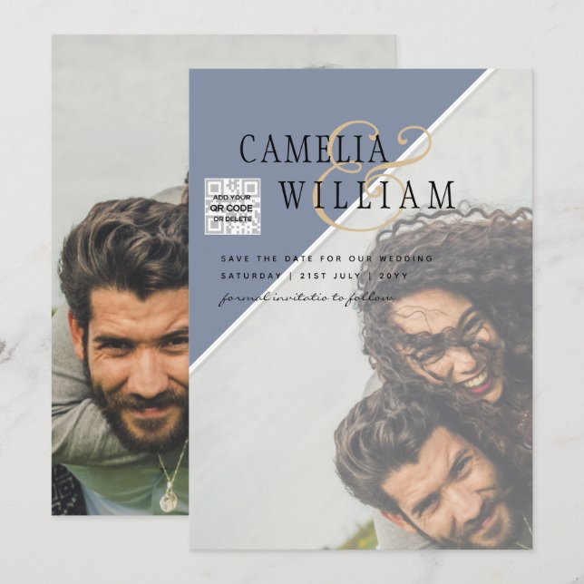 Convite de Casamento FOTO Moderno com QR CODE RSVP (Frente/Verso)