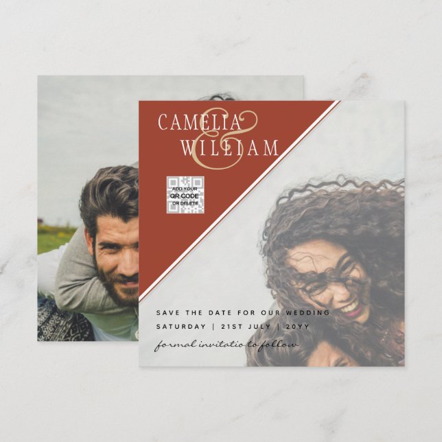 Convite de Casamento FOTO Moderno com QR CODE RSVP (Frente/Verso)