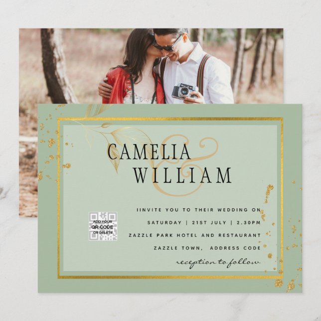 Convite de Casamento FOTO Moderno com QR CODE Rsvp (Frente/Verso)