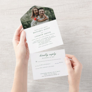 Convite de Casamento Foto Moderno Elegante Verde S