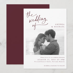 Convite de Casamento Foto Moderno Merlot Vinho Bor