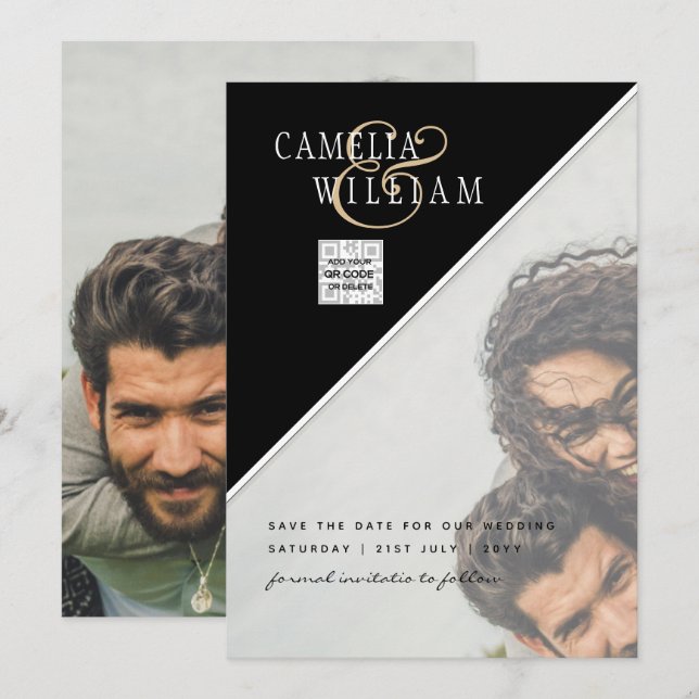 Convite de Casamento FOTO Preto Branco Código QR S (Frente/Verso)