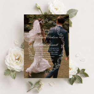 Convite de Casamento Foto Quadro Vintage Editorial