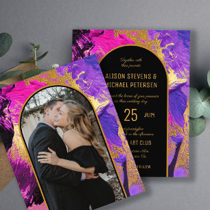 Convite de casamento FOTO rosa dourado resumo orça