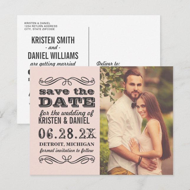 Convite de casamento foto rosa Save the Date (Frente/Verso)